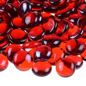 FLAT MARBLES RED GLASS GEMS PEBBLES VASE FILLERS